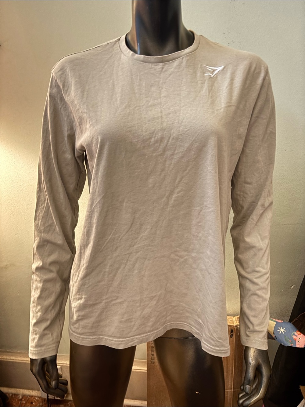 Gymshark Taupe Long Sleeve Tee with Black Trim